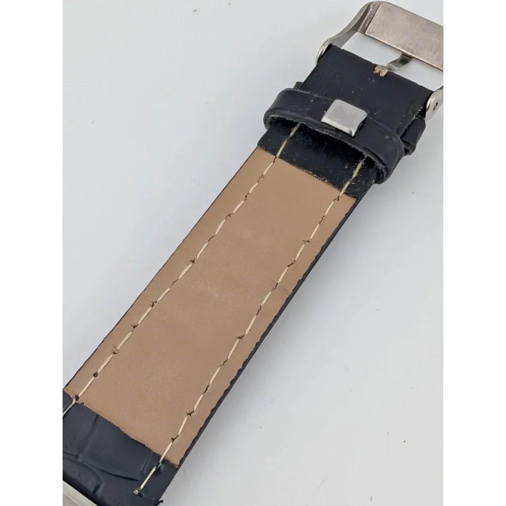 H Steinway Tank Watch Men 26mm Case Black Faux Leather Band w/ Box- New Battery